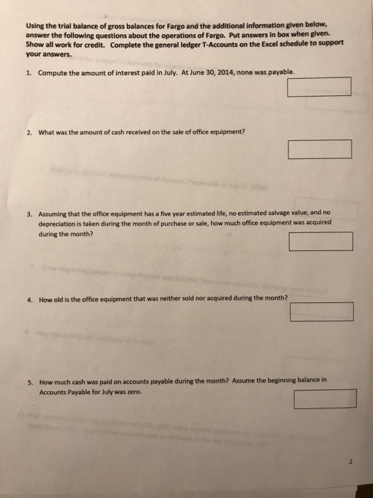 account analysis. You have Fargo's adjusted trial balance and are asked to