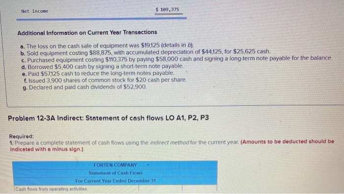 current year income statement, comparative balance sheets, and additional information follow. For