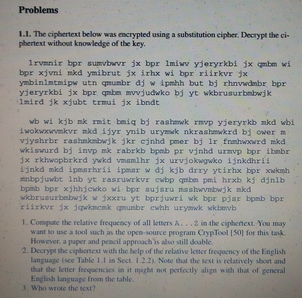  What's the solution to this problem? Problems LL The ciphertext below