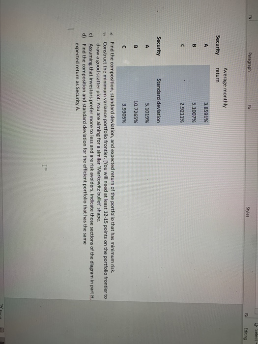  Select F Paragraph Styles Editing Average monthly return Security A 3.8591%