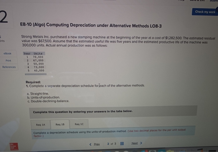  COLA Suomi Check my work E8-10 (Algo) Computing Depreciation under Alternative