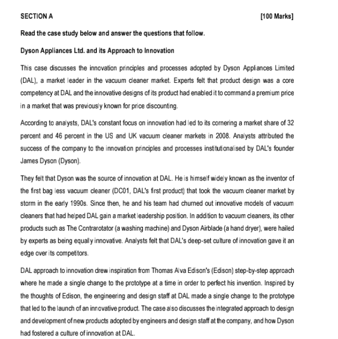  SECTION A [100 Marks] Read the case study below and answer