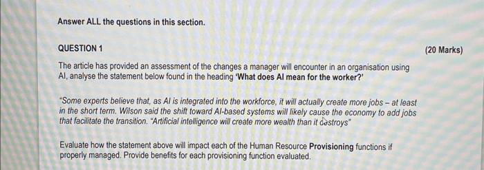  Answer ALL the questions in this section. QUESTION 1 (20 The
