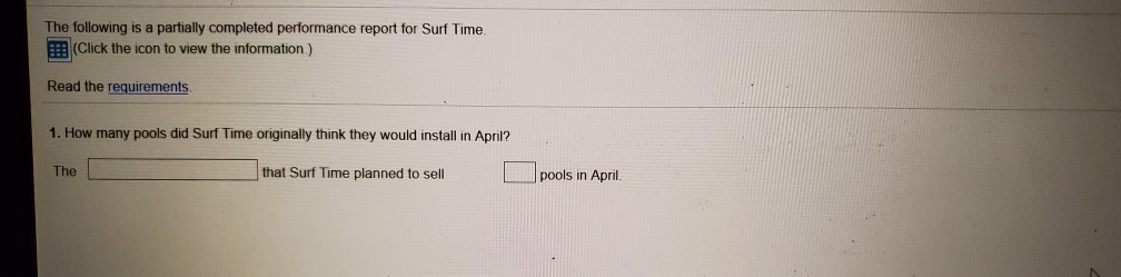  The following is a partially completed performance report for Surf Time.