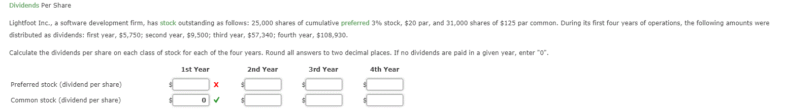  Dividends Per Share Lightfoot Inc., a software development firm, has stock