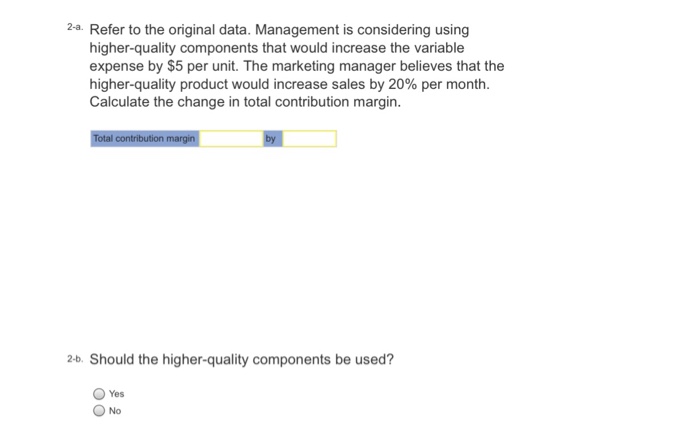 below: Percent of Sales 100% 64% Per Unit Selling price Variable expenses