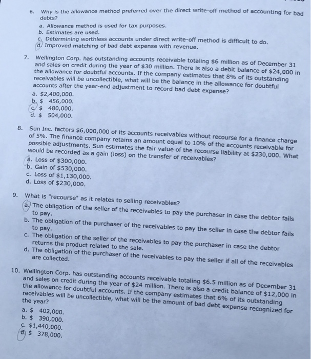  Why is the allowance method preferred over the direct write-off method