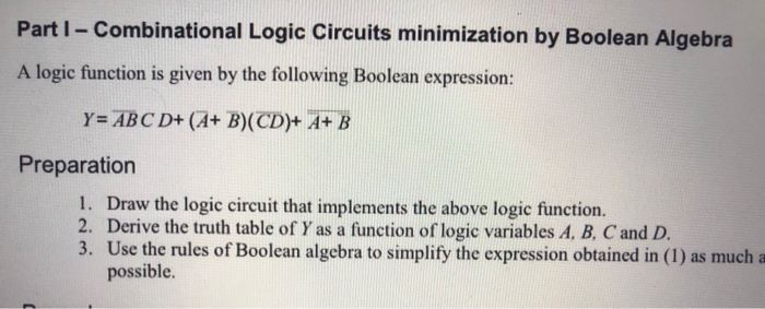 Preparation A logic function is given by the following truth table BCDY