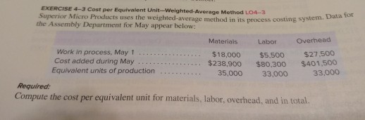  please don't use Excel. EXERCISE 4-3 Cost per Equivalent Unit-Weighted-Average Method