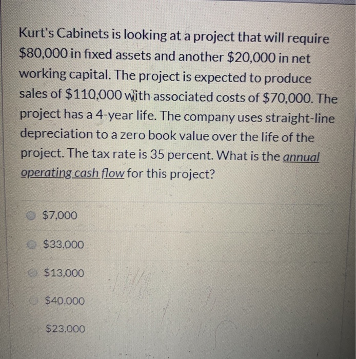  Kurt's Cabinets is looking at a project that will require $80,000