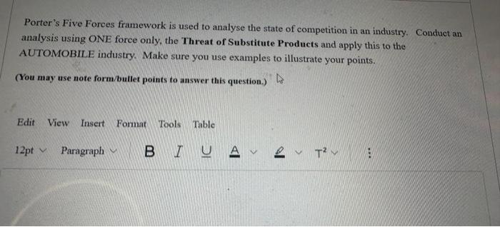  Porter's Five Forces framework is used to analyse the state of
