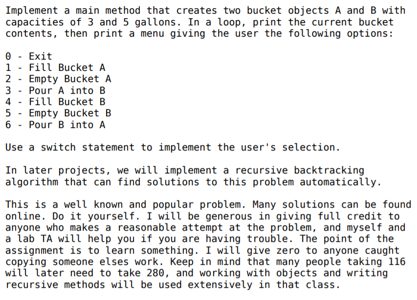Bucket() constructor that takes two parameters, a string name and an int