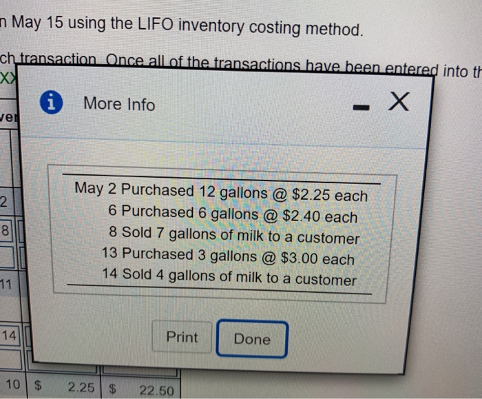 merchandise inventory on May 15 using the LIFO inventory costing method Enter