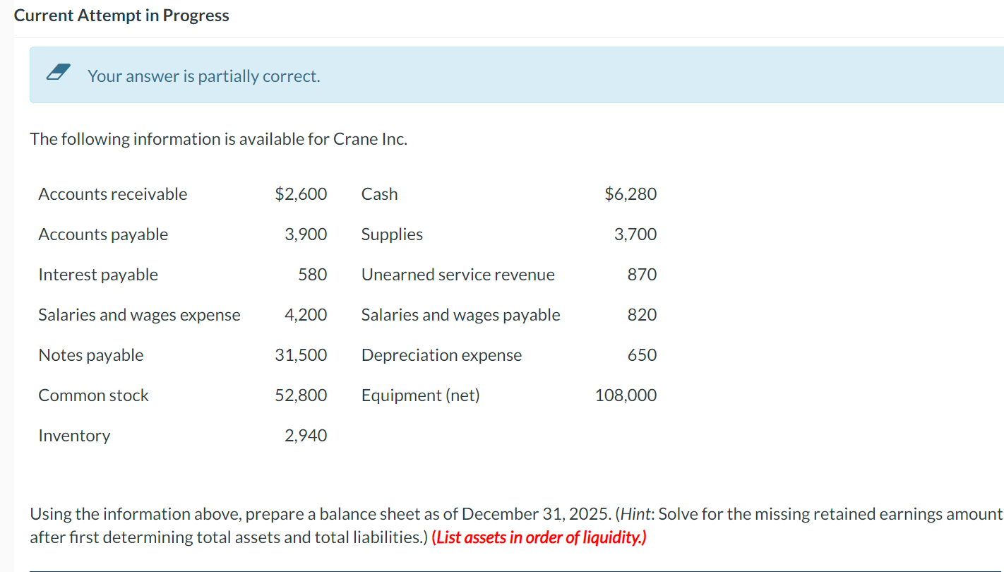  Current Attempt in Progress Your answer is partially correct. The following