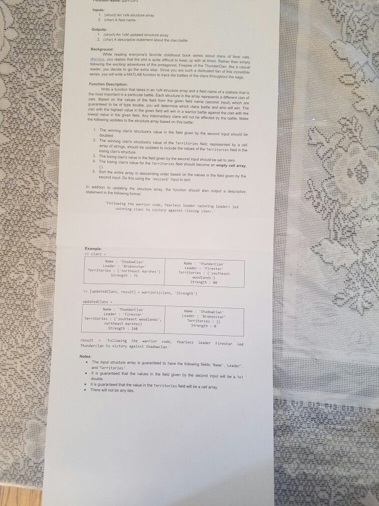  matlab Inputs: 1. (struct) An 1xN structure array 2 (char) A