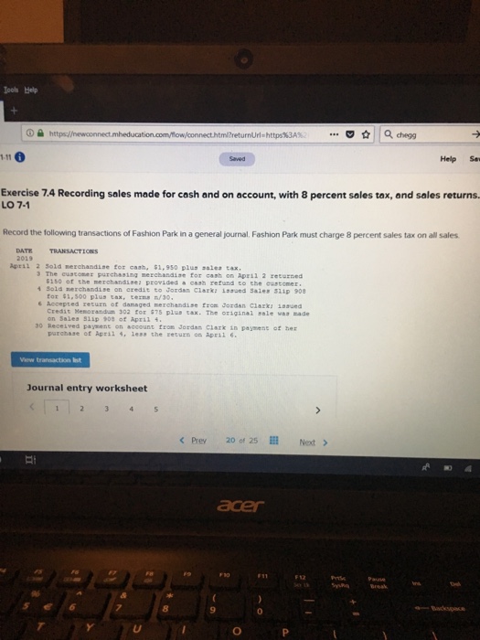  ools Help 1-11 Help Sa Exercise 7.4 Recording sales made for