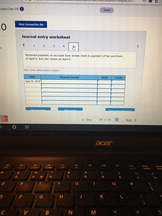 on credit to Jordan Clazk: saed Sales 511p 908 6 Accepted return