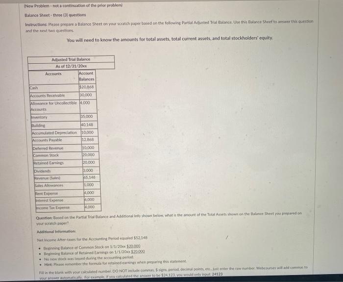 (New Problem - not a continuation of the prior problem Balance