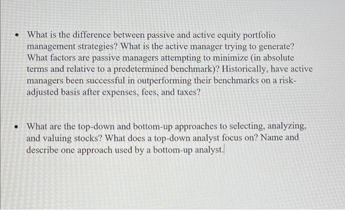  What is the difference between passive and active equity portfolio management