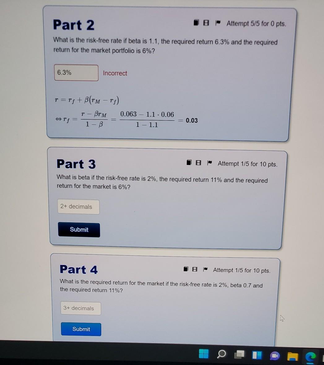 CAPM. Part 1 18 Attempt 1/5 for 10 pts. What is the