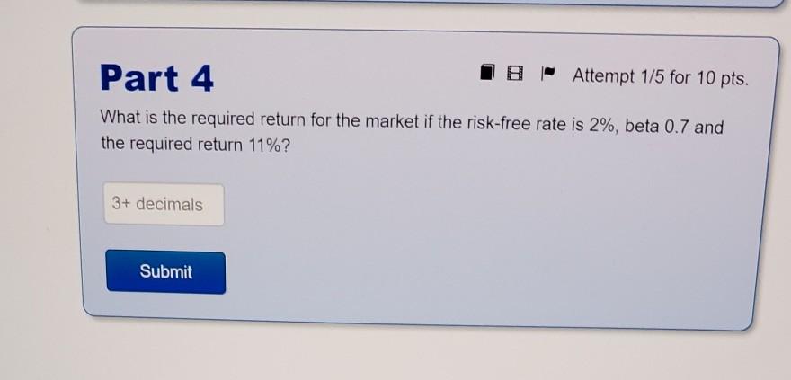 required return for a stock if the risk-free rate is 2%, beta