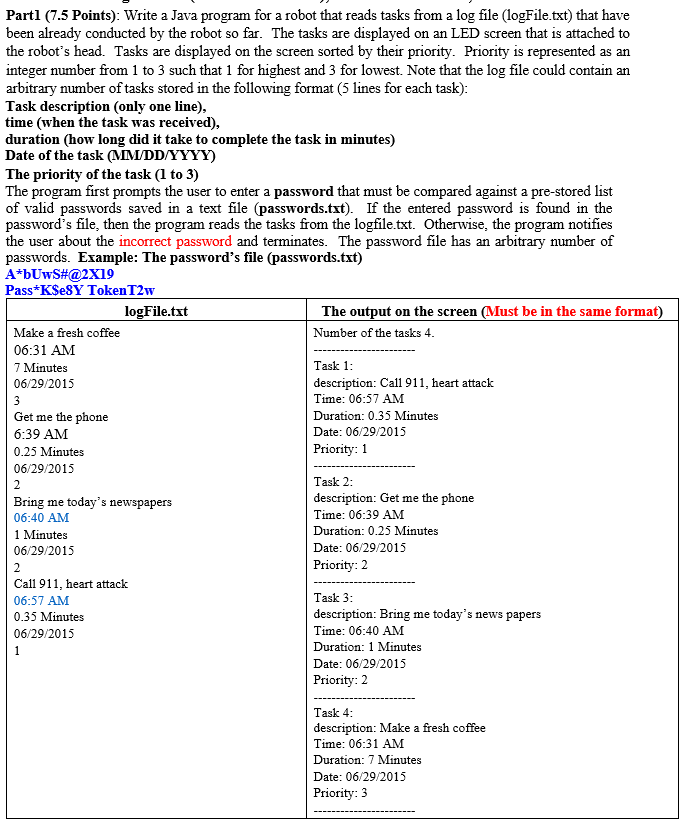  Partl (7.5 Points): Write a Java program for a robot that