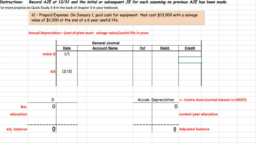 Instructions: Record AJE at 12/31 and the initial or subsequent JE