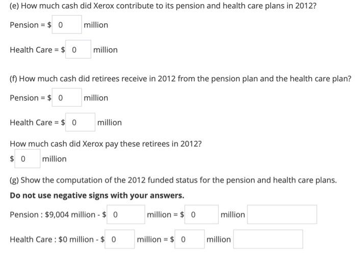Interpreting Pension and Health Care Footnote Xerox Corporation reports the following pension