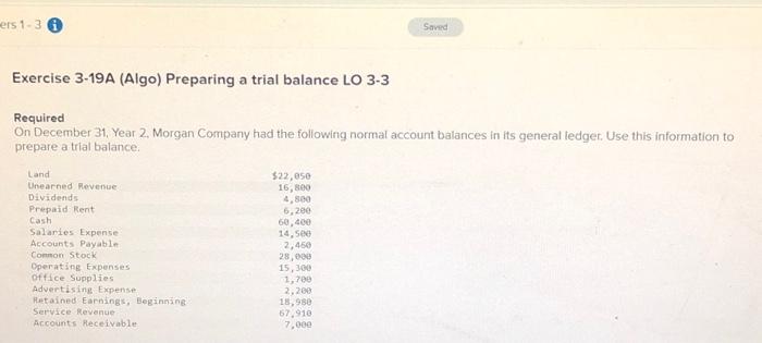  Exercise 3-19A (Algo) Preparing a trial balance LO 3-3 Required On