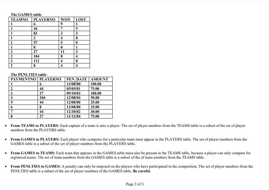in the last table (penlties) Sports Club Project Given the sports club