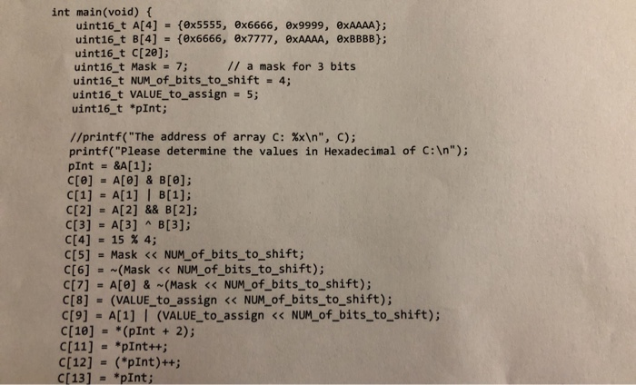 Read the C code below and answer the questions for C[0] to