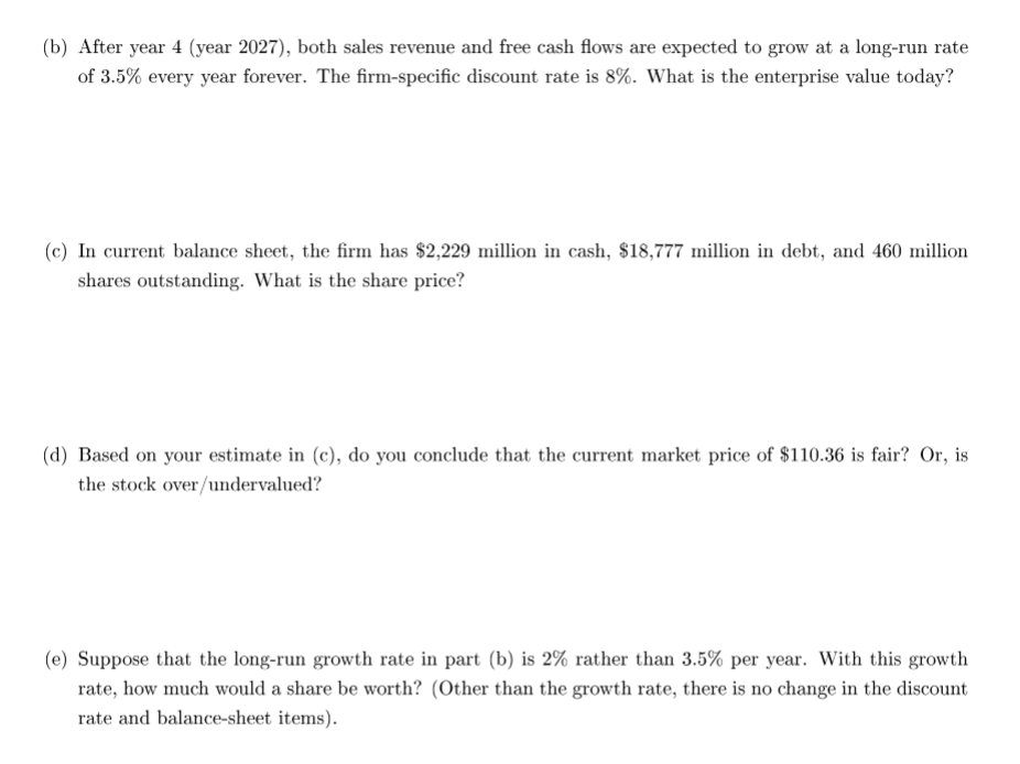 Cash Flow approach. Following is Target's sales forecast for the next four