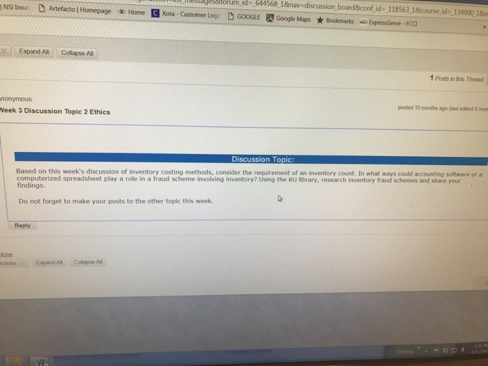  Based on this week's discussion of inventory costing methods, consider the