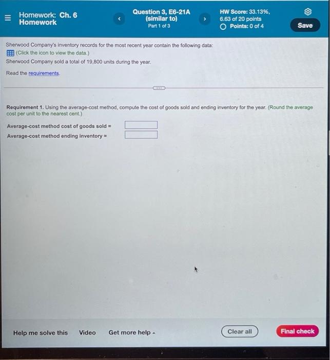 Please answer. Thank you! Homework: Ch. 6 Homework Question 3, E6-21A (similar