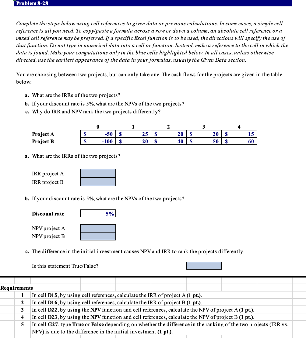  Complete the steps below using cell references to given data or