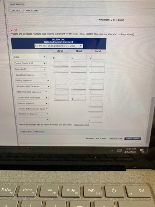 is preparing its annual budgets for the year ending December 31, 2017.