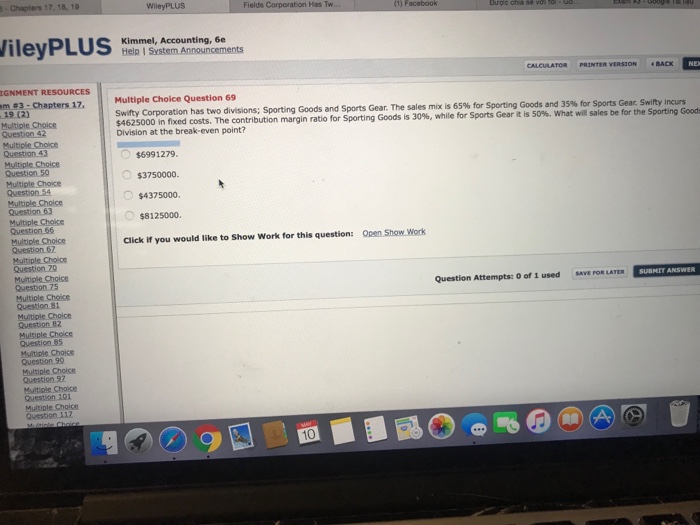 VERSIONBACK NEXT ES Multiple Choice Question 129 Crane reported the following results