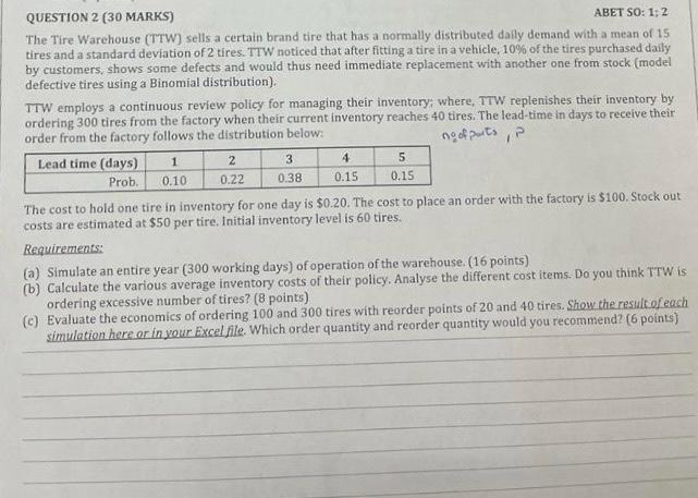  please solve using excel The Tire Warehouse (TTW) sells a certain