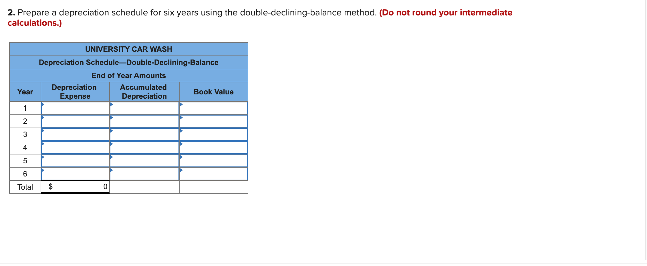 method. (Do not round your intermediate calculations.) 3. Prepare a depreciation schedule