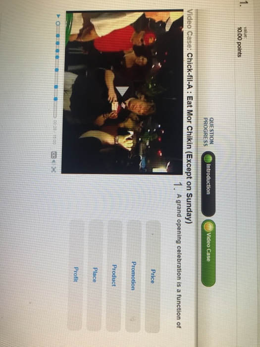  1. value: 10.00 points QUESTION Introduction Video Case PROGRESS Video Case: