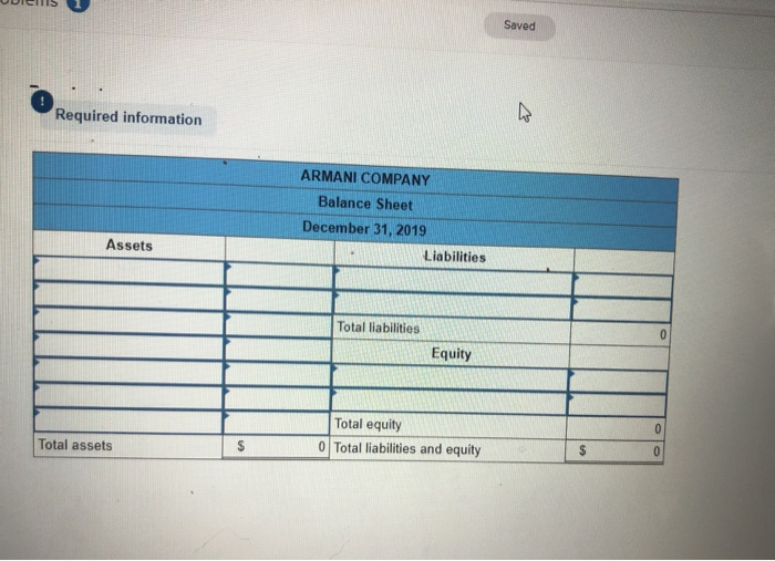 December 31, 2019, Armani Company's financial records show the following items and