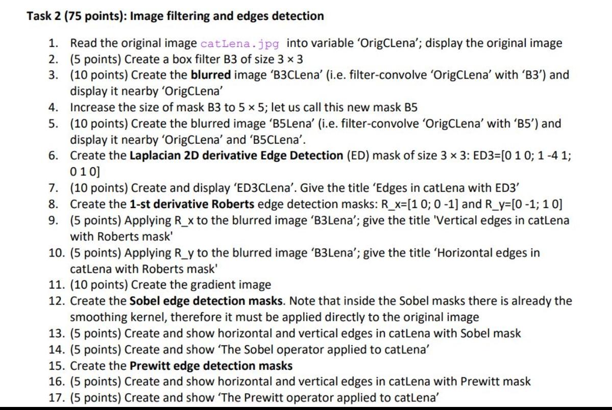 edges detection 1. Read the original image catLena.jpg into variable 'OrigCLena'; display