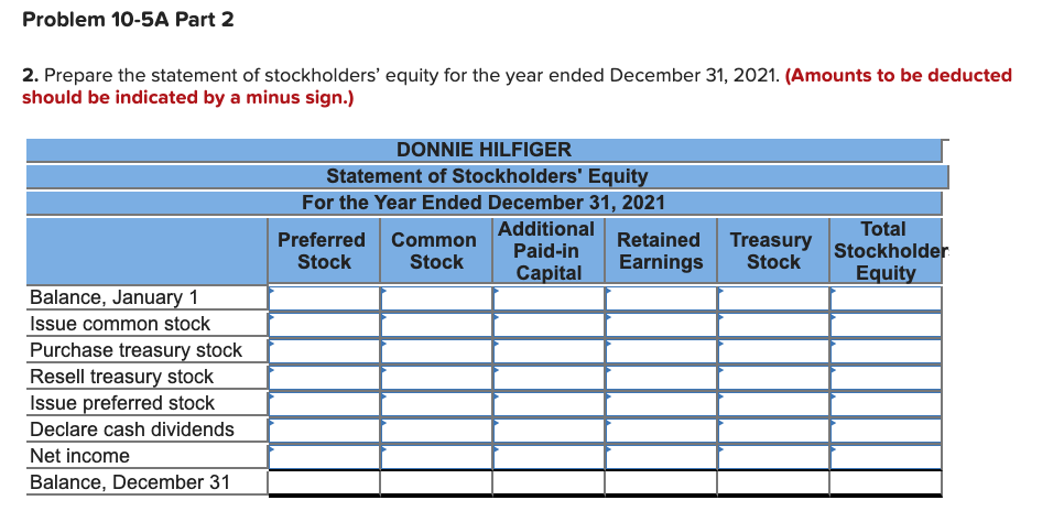 stockholders' equity (LO10-7) [The following information applies to the questions displayed below.)