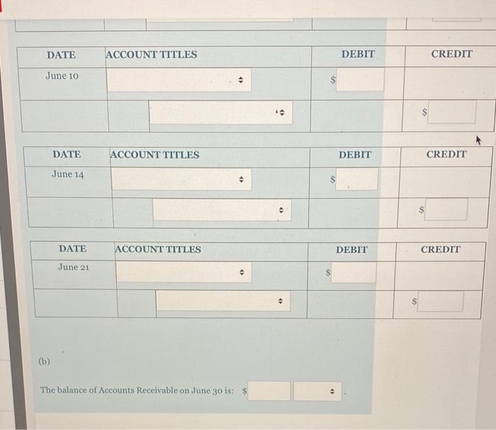 goods and performs services for various customers on credit. On June 1,