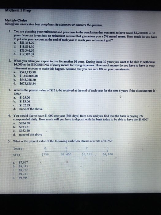  Need help with questions 2-5 t term I Prep Multiple Choice