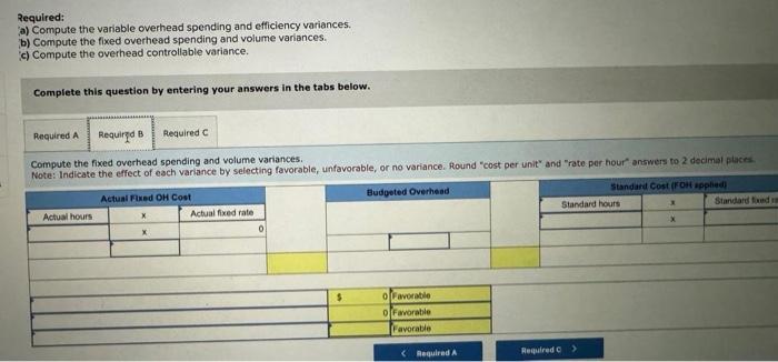 Please answer all the parts Required: a) Compute the variable overhead spending