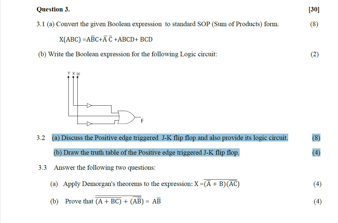  Question 3. 3.1(a) Convert the given Boolean expression to standard SOP