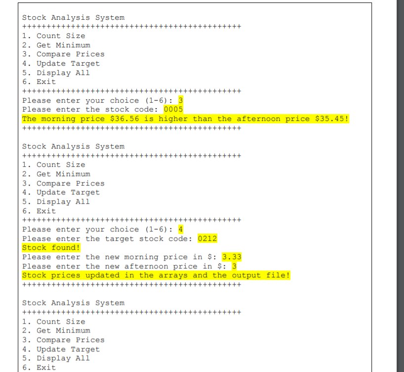 and their market prices for the morning and the afternoon during one