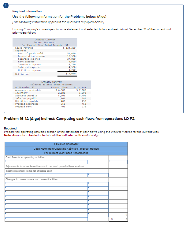  Required Information Use the following information for the Problems below. (Algo)