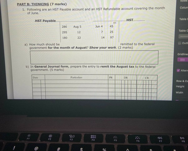  ROWS PART B: THINKING (7 marks) 1. Following are an HST
